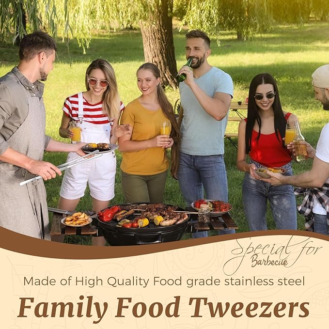 12-Inch Cooking Tweezers Tongs 2-Pack, Stainless Steel Kitchen Tweezers with Dual-Head Design and Non-Slip Grip, Chef Tweezer Tongs for Frying, Plating, Pasta, BBQ, Air Fryer, Food Prep Tools
