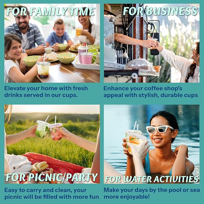Homestockplus 100 Pack 12 oz BPA-Free Clear Plastic Cups with Lids and Straws - Leak-Proof Disposable Straw Cups, Iced Coffee Cups for Kids Drinks, Smoothies & To-Go Cold Beverages