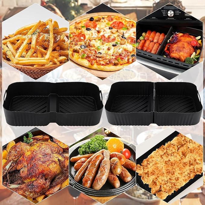 Air Fryer Silicone Liners for Ninja DZ071, 3 Pack Reusable 7-QT DualZone Megazone Air Fryer Accessories, 2 Pcs Liners for Dual 3.5QT Baskets 1 Pcs Liner for 7-QT Megazone Basket