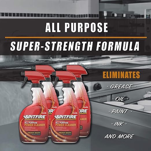 Spitfire CBD540038 Professional All Purpose Power Cleaner, Heavy Duty Degreaser Removes Resin, Paint, Oil, Ink, Gum, Pine Scent, Ready-to-Use Capped Spray, 32-Ounce (Pack of 4)
