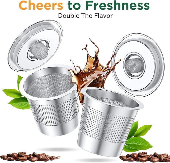 AANQQ Reusable K Cups for Keurig: 4-Pack Upgraded Dual-Layer Mesh Stainless Steel K Cup - Refillable Metal Coffee Pods Filter Fit Keurig 1.0 Coffee Maker - Richer Coffee/NO-Residue/Eco-Friendly