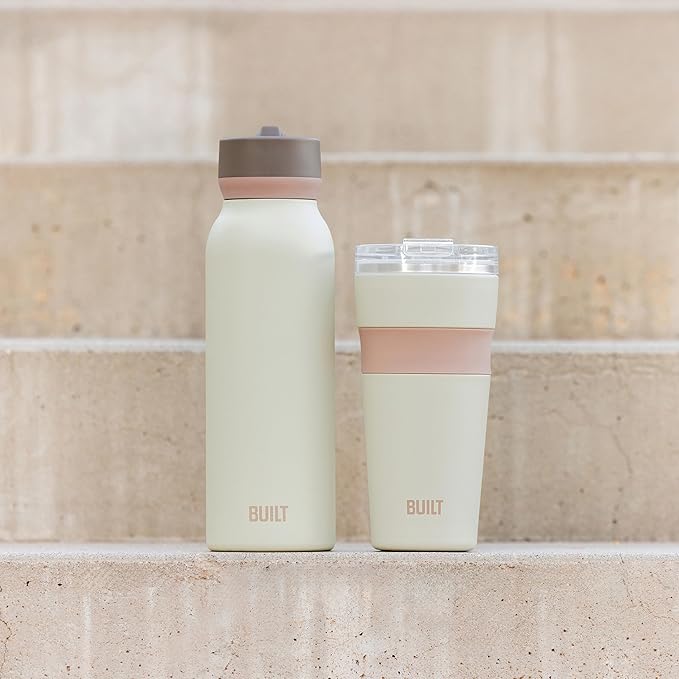 BUILT 24oz Shasta Double Wall Vacuum Insulated Stainless Steel Tumbler with Easy to Clean Flip to Open Lid, Oat