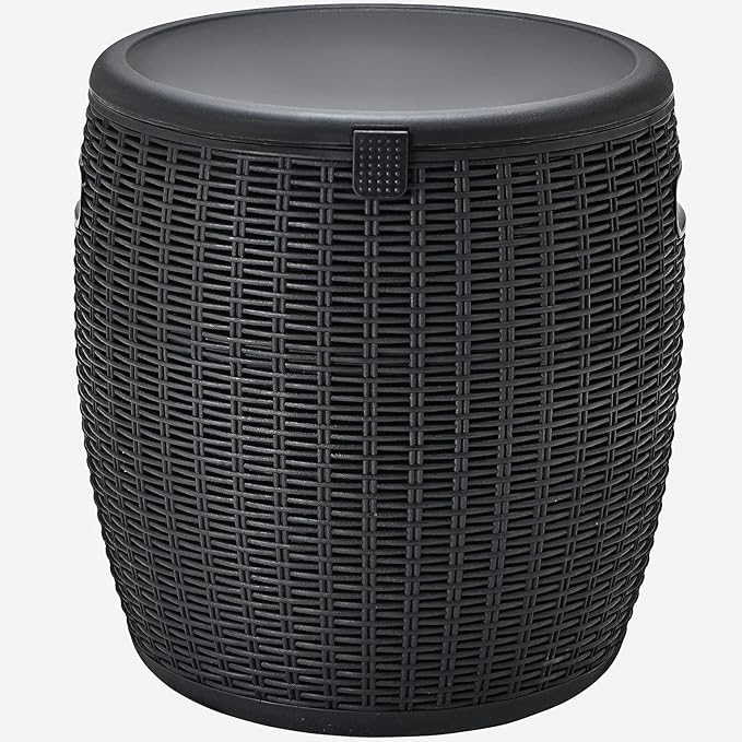 Giantex 9.5 Gallon Ice Cooler, Wicker Round Ice Chest, Outdoor Beer Wine Ice Bucket, Top Lid Side Handles Drainage Plug, Weather-resistant Patio Cool Bar Table for Cocktail Party Poolside Deck