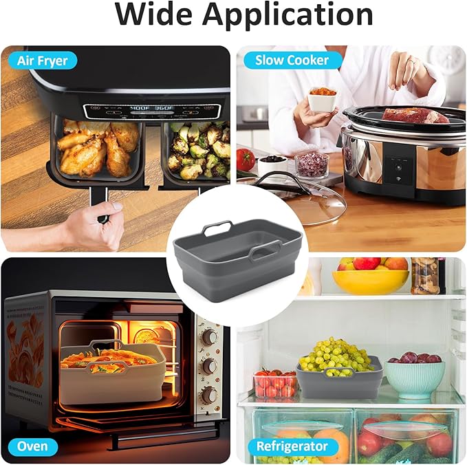 Air Fryer Silicone Liners Pot for Ninja Foodi Dual DZ090 6QT, 2 Pack Reusable Air Fryer Silicone Replacement Basket Bowl, Collapsible Baking Tray for Air Fryer Accessories (Gray)