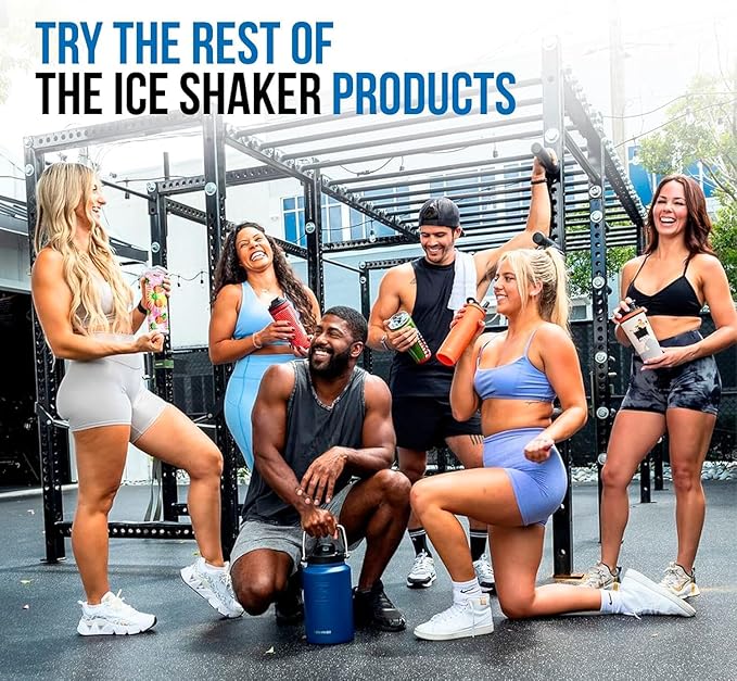 Ice Shaker Insulated Stainless Steel Shaker Bottle | 32oz, Navy/Black | Cold for 30+ Hours | Insulated Cup with Twist-on Agitator | Odor-Free Bottle for Protein Shakes, Water, Smoothies, Cocktails