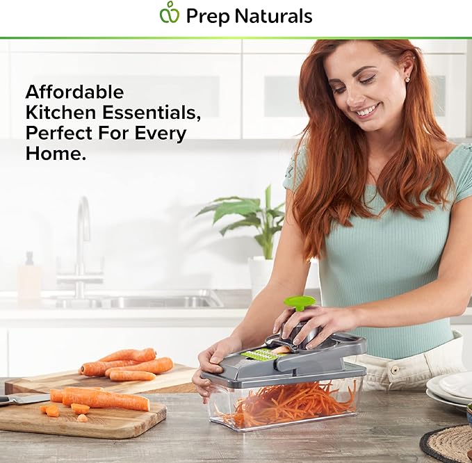 PrepNaturals Vegetable Chopper with Container, Veggie Chopper, Food Chopper & Onion Chopper - Mandoline Slicer for Kitchen (12 in 1, Green)
