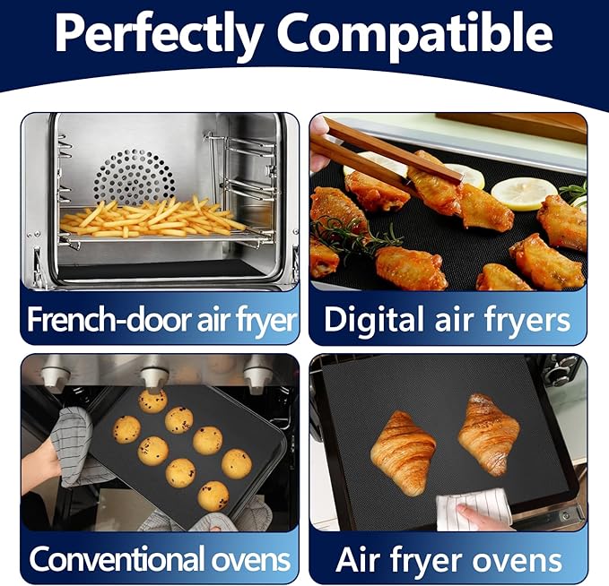 8PCS Reusable Oven Liners for Gourmia Toaster Oven GTF7460, Air Fryer Liners with Non-stick Coating