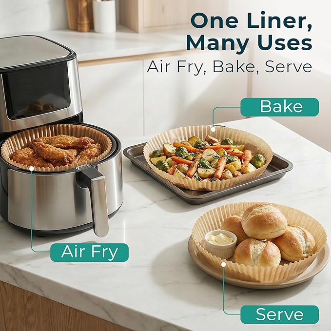 Cathy Yoder's Round Air Fryer Liners, 125 PCS 9 inch Air Fryer Liners Disposable Round, 8-12 QT Circle Airfryer Liner Easy Cleanup Airfryer Parchment Paper Round-Shape Sheets for Cooking & Baking