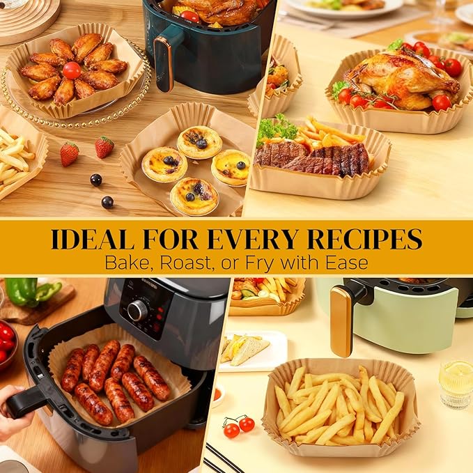 BYKITCHEN Small Air Fryer Disposable Paper Liners for 2 to 5QT Airfryer, Mini Air Fryer Parchment Paper Liners, Compatible with CHEFMAN 2 QT, Cosori 2.1 QT, Dash, Instant Pot Mini Airfryer