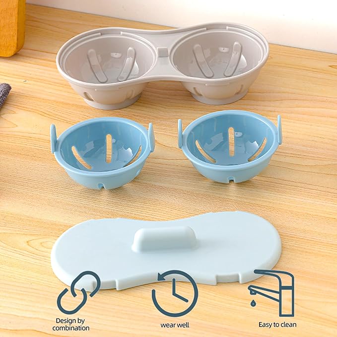 2 Cavity Microwave Egg Cooker, Silicone Double Row Egg Cooker, Poached Egg Cup Kitchen Cooking Gadgets (SandyBrown)