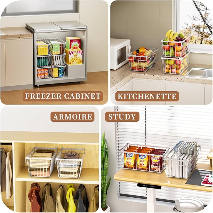 Enhanced Leak-Proof Bottom - Freezer Organizer Bins ,8 Pack Stackable Deep Freezer Organizer Bins for 7 Cu.FT Small Chest Freezer,organization and storage,pantry organizers(white)