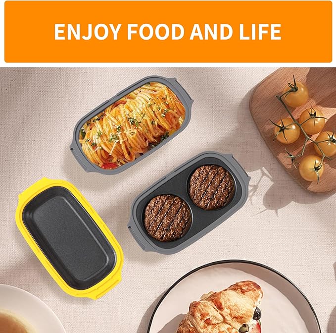 Microwave Egg Cooker, Egg Poacher, 2 Eggs fryer, Microwave Grill Sandwiches Maker, Quick-Heat 2-Piece Multi-use for Breakfast, Non-Stick, Dishwasher Safe, Portable for Home, Travel, Yellow