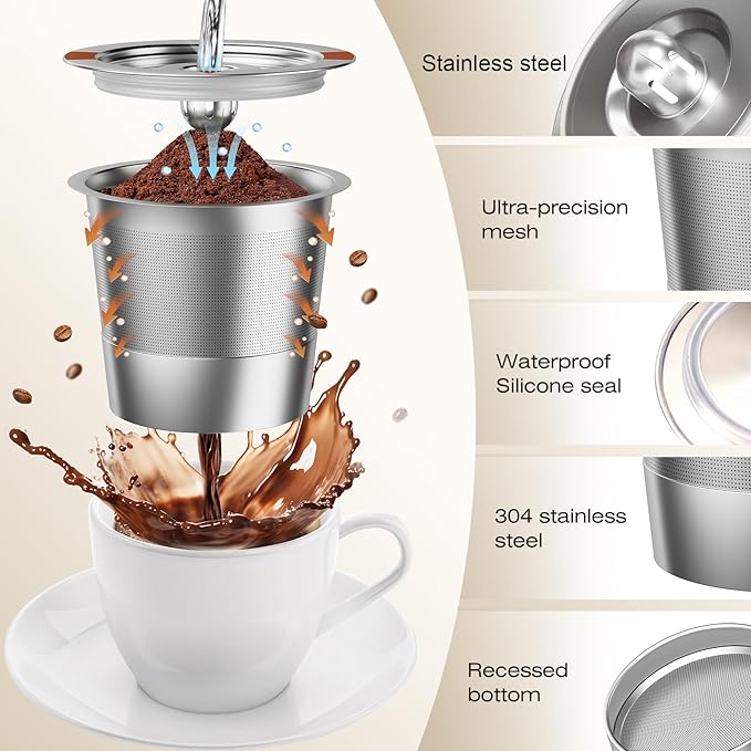 Reusable K Cups Coffee Pods for Keurig: Full Stainless Steel Refillable K Cups Coffee Filter Compatible 1.0 and 2.0 Coffee Makers-brewers (4Pack)