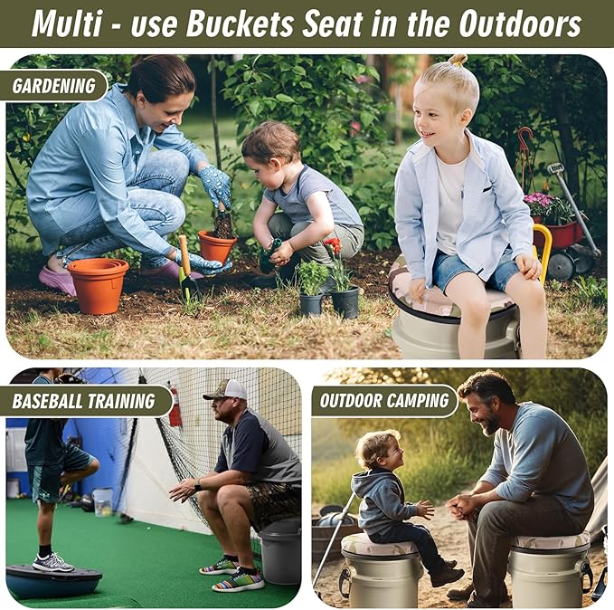 5 Gallon Bucket Seat for Yeti Only, 360 Degree Swivel Load Out Bucket Seat, 5 Gal Foam Cushion Seats Lid with Padded Top for Hunting Fishing Camping Baseball