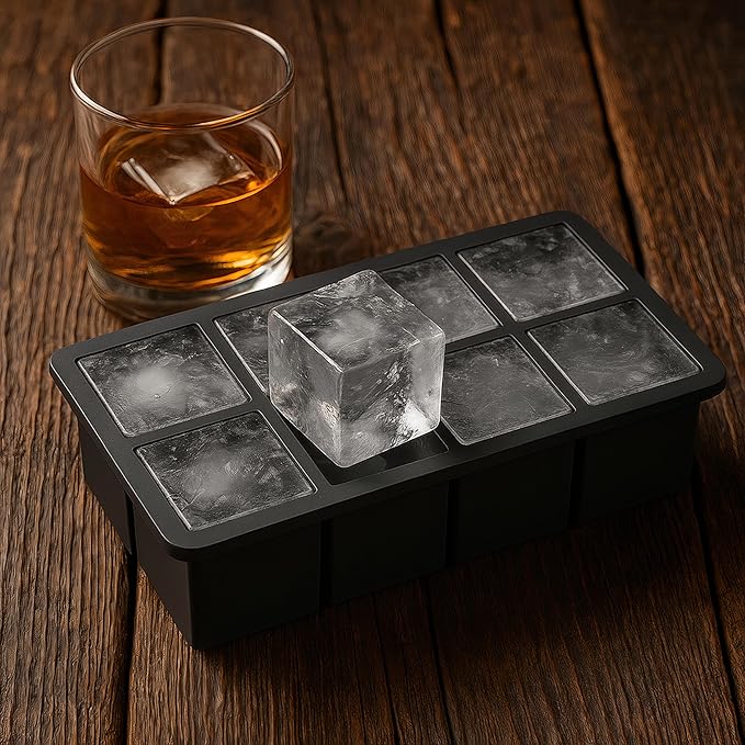 Ice Cube Molds ā 2-Pack Silicone Trays for 8 Large Square Cubes ā Slow-Melt Ice for Whiskey, Cocktails, Coffee & More