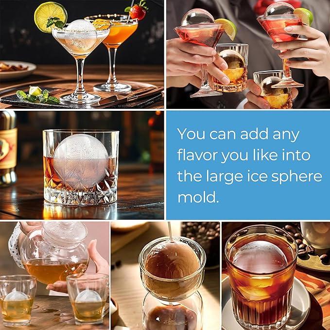Silicone Ice Ball Mold with Lid, 4 Pack – 2.5 Inch Large Sphere Round Ice Maker, Easy Release BPA-Free Silicone Trays for Whiskey & Cocktails, Home Bars & Freezer (Multicolor-Premium)