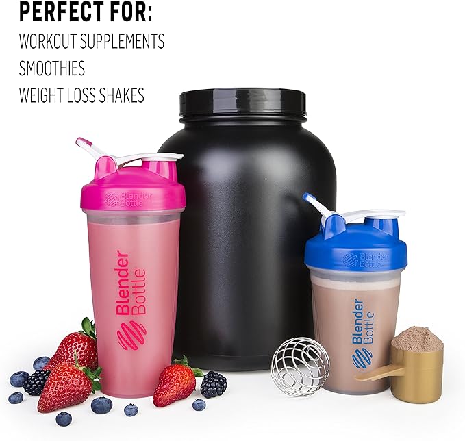 BlenderBottle Classic Shaker Bottle Perfect for Protein Shakes and Pre Workout, 28-Ounce (2 Pack), Pebble Grey
