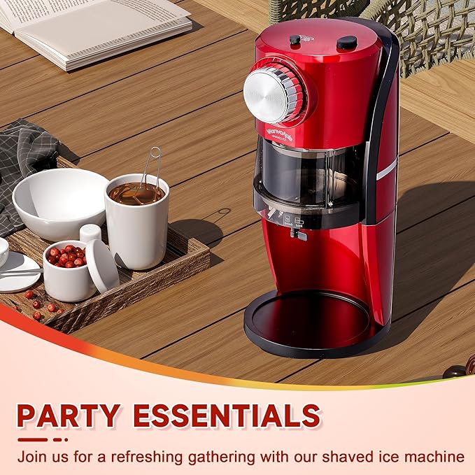 Wanvoapls Shaved Ice Machine - Snow Cone Machine for Homemade Shaved Ice, Snow Cones, Slushie Ice Shaver With Stainless Steel Blade Adjustment Knob, 2 Reusable Ice Mold Cup for snowflakes - Retro Red