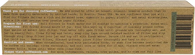 CoffeeSock ColdBrew Filter - GOTS Certified Organic Cotton Reusable Coffee Filter (ONE GALLON)
