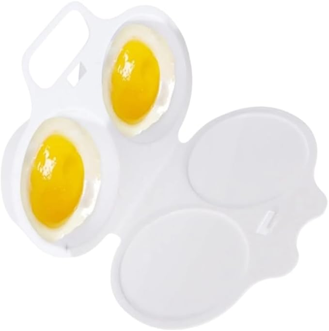 White Egg Poacher, Microwave Egg Boiler Poacher, Microwave Egg Poacher, 2 Cavity Nonstick Poached Egg Maker With Lid, Egg Cooker, Double Drain Poached Cups Specialty Cookware