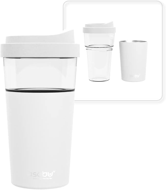 asobu Clear Insulation Vista Tritan Tumbler for Iced Coffee and Ice Tea with Removable Insulated Stainless Steel Sleeve, Familer Feel Open Spout, 20 Ounces (White)