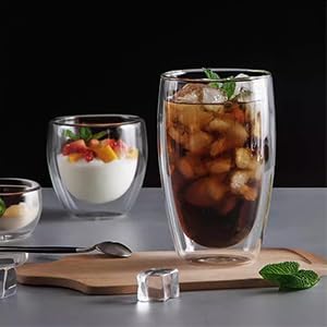 Set of 2 Double Wall Glass Coffee Mugs (15oz) - Insulated Clear Borosilicate Glass Cups for Latte, Cappuccino, Tea, and Espresso - Heat Resistant Glassware Gift for Christmas & Birthday
