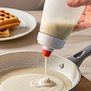 Pancake Batter Dispenser with stainless steel mixing ball, Pancake Shaker Batter Dispenser Bottle Baking Tool .Kitchen Batter Squeezer Bottle Suitable for Cupcakes, Pancakes, and Muffins (2pack)
