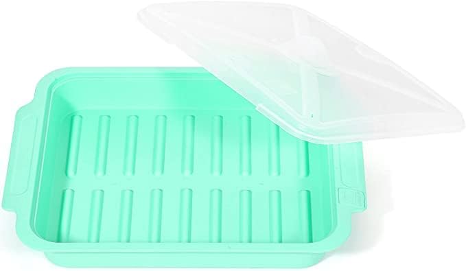 MMUGOOLER Microwave Easy Bacon Maker/Cooker with Lid, Safety, Quick and with No Mess, 11.3“ L x 9.0" W x 2.4" H- Blue