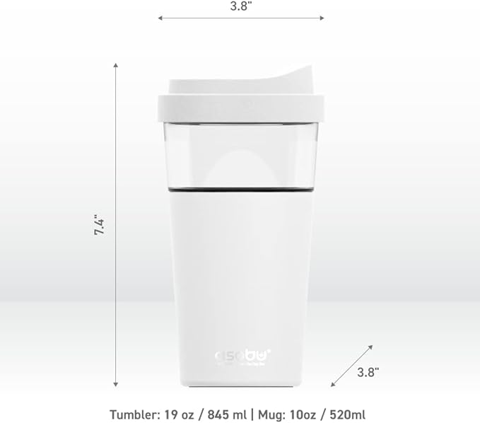 asobu Clear Insulation Vista Tritan Tumbler for Iced Coffee and Ice Tea with Removable Insulated Stainless Steel Sleeve, Familer Feel Open Spout, 20 Ounces (White)