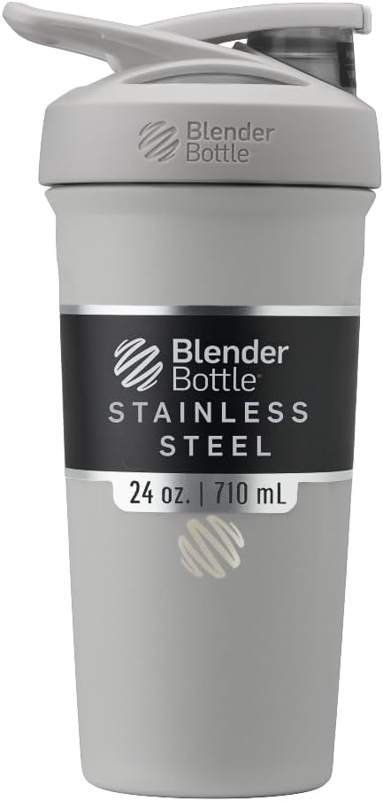 BlenderBottle Sport Insulated Stainless Steel Shaker Bottle with Wire Whisk, 24-Ounce, Grey – Protein Shakes & Hydration for Athletes & Fitness Enthusiasts, Easy Mixing, Keeps Drinks Cold, Lockable Lid | Insulated, Water Bottle, Wire Whisk