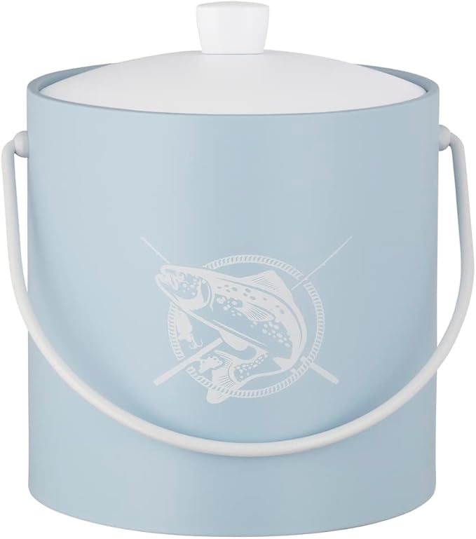 Kraftware Pastimes Collection 3qt Ice Bucket with Acrylic Cover and Bale Handle (Fishing, Light Blue)