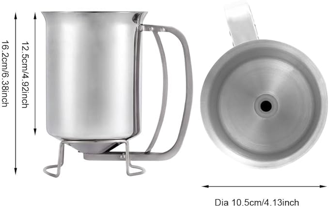 800ml Stainless Steel Pancake Batter Dispenser - Great for Baking,Cupcakes,Muffins-Cooking Crepes,Waffles- Easyflow Spout -Measuring Gauge in Mls and cups
