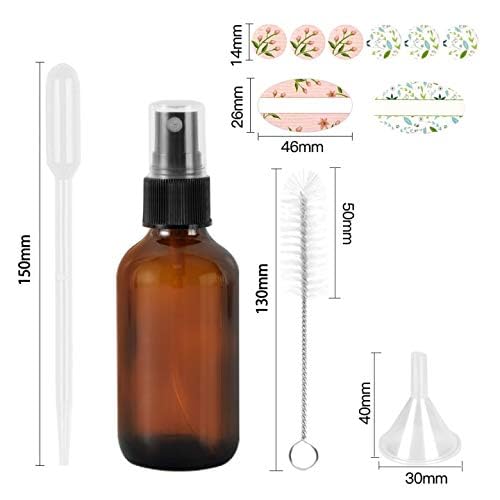 STARSIDE 4 oz Amber Glass Spray Bottles (12 Pack) - Leak Proof Fine Mist Sprayer for Face, Hair, Essential Oils - Includes Funnels, Droppers, Labels & Brush