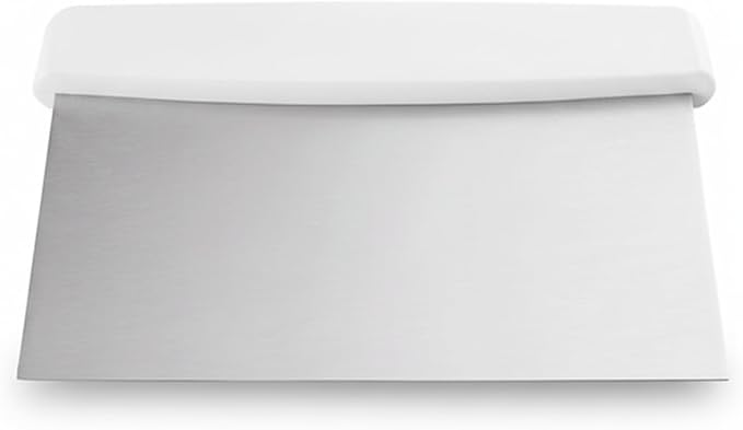Stainless Steel Dough Cutter and Bench Scraper with White Plastic Handle - Pastry Scraper and Dough Divider for Bread, Pizza, Pastry, Baking Prep, and for Kitchen Use (5 7/8" x 4 1/4")
