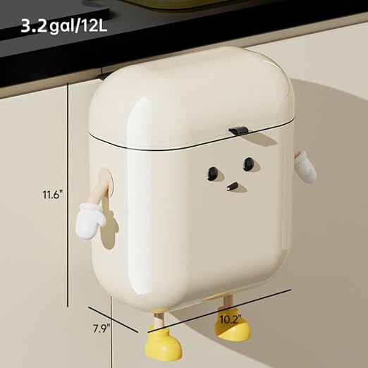 3.2gal/12L Compost Bin Kitchen for Counter Top or Under Sink, Plastic Hanging Trash Can with Lid, Wall Mounted Garbage Can for Bathroom, Office, RV