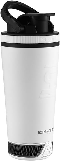 Ice Shaker X Bumpboxx Stainless Steel Shaker Bottle, White, Protein Shaker Bottle with Twist-on Bumpboxx Bluetooth Speaker, Leak-Proof Water Bottle Keeps Drinks Ice-Cold for Hours