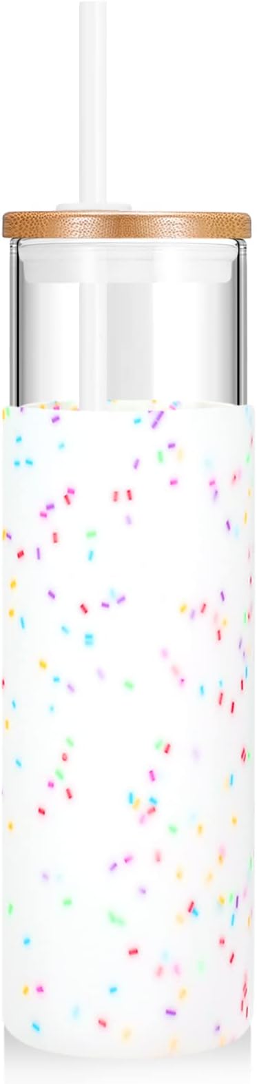 Tronco 28 oz Glass Tumbler with Lids and Straw, Reusable Iced Coffee Cup & Smoothie Cup with Bamboo Lid, Silicone Sleeve, Dishwasher Safe, BPA-Free Borosilicate Glass, 1 Pack