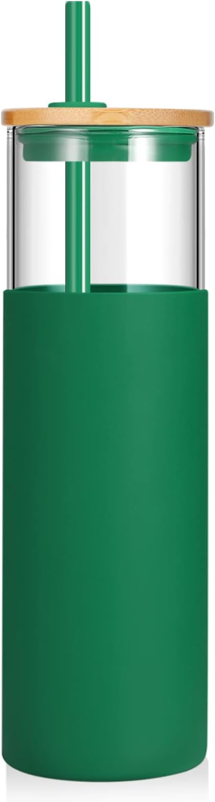 Tronco 32 oz Glass Tumbler with Lids and Straw, Reusable Iced Coffee Cup & Smoothie Cup with Bamboo Lid, Silicone Sleeve, Dishwasher Safe, BPA-Free Borosilicate Glass, 1 Pack