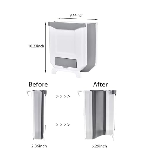 Trash Can, Foldable Waste Bin for Kitchen, Collapsible Hang Small Plastic Garbage Can 2.4 Gallon for Cabinet/Car/Bedroom/Bathroom/Kitchen/Office (White, 1PC)