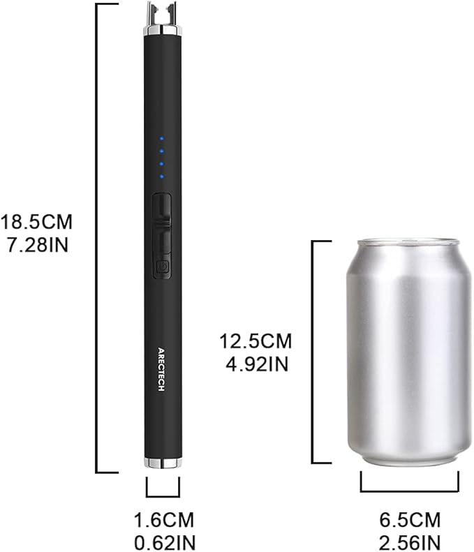 ARECTECH Rechargeable Electric Candle Lighter, Christmas Stocking Stuffers Gifts for Mom Men Wife, Arc Plasma Windproof Lighter for Candle Kitchen Birthday with Type-C Cable, Black 2 Pack