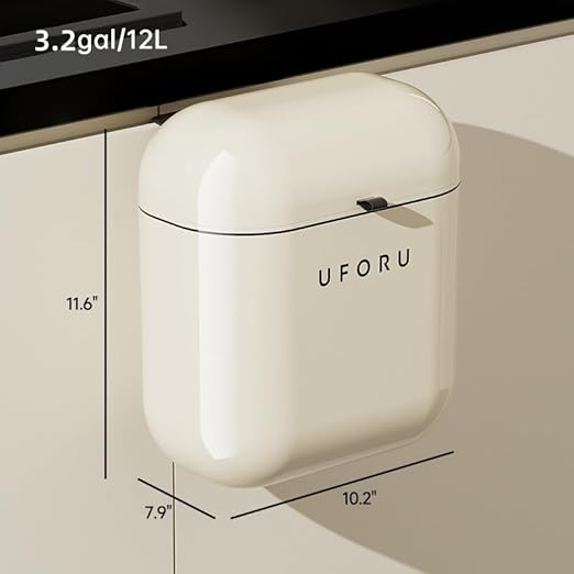 3.2gal/12L Compost Bin Kitchen for Counter Top or Under Sink, Plastic Hanging Trash Can with Lid, Wall Mounted Garbage Can for Bathroom, Office, RV