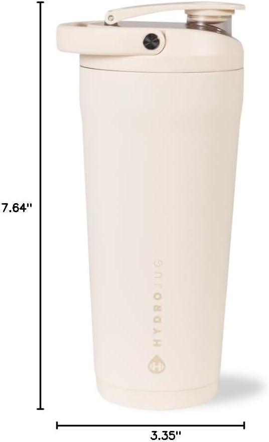HydroJug 24 oz New Stainless Steel Shaker – Insulated, Leakproof, BPA-Free with Silent Mixing Grate – No Clumps, No Noise – Premium Shaker for Fitness, Sports & Everyday Use, Cream