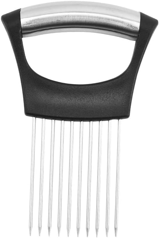 2026 Upgraded Stainless Steel Onion Holder for Slicing, Lemon Slicer Vegetable Cutter, Kitchen Gadgets Chopper Slicing Assistant Tool for Meat, Onion, Potato, Tomato, Black JeQucis, 1 Pcs