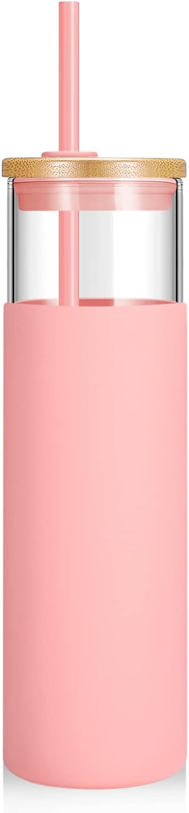 Tronco 28 oz Glass Tumbler with Lids and Straw, Reusable Iced Coffee Cup & Smoothie Cup with Bamboo Lid, Silicone Sleeve, Dishwasher Safe, BPA-Free Borosilicate Glass, 1 Pack