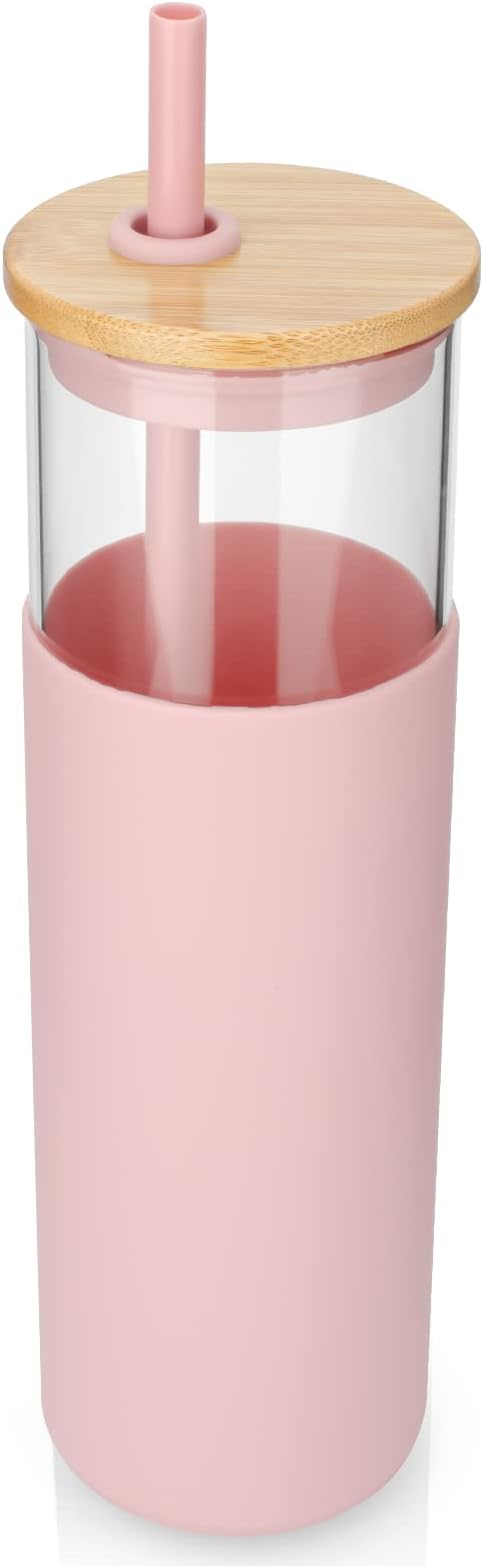 Tronco 32 oz Glass Tumbler with Lids and Straw, Reusable Iced Coffee Cup & Smoothie Cup with Bamboo Lid, Silicone Sleeve, Dishwasher Safe, BPA-Free Borosilicate Glass, 1 Pack