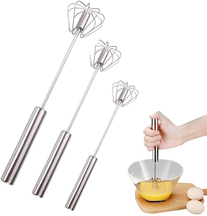 Handheld Mixer, Stainless Steel Semi-Automatic Whisk, Rotating Semi-Automatic Egg Beater, Hand Push Mixer Stirrer Tool for Cooking Kitchen Home Egg Milk