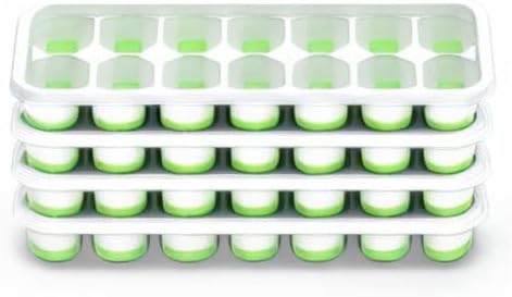 ChefAide Ice Cube Tray with Lid, 4 Packs 56 Cubes Durable Stackable Ice Cube Trays for Freezer with Removable Lids, Easy-Release Plastic & Silicone Ice Tray for Cocktail, Coffee