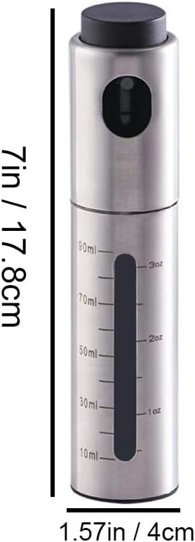 100ml Stainless Steel Olive Oil Sprayer, Multi-Purpose for Cooking, Salads, BBQs, Air Fryers. One-Handed Use. Suitable for Oils, Vinegar, Soy Sauce. Features a Content Window.