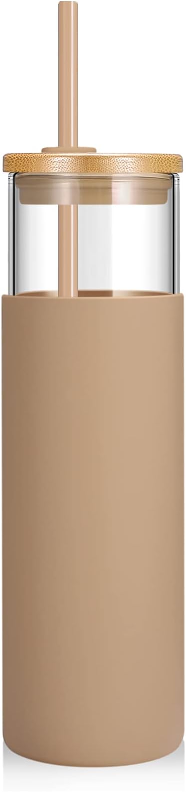 Tronco 28 oz Glass Tumbler with Lids and Straw, Reusable Iced Coffee Cup & Smoothie Cup with Bamboo Lid, Silicone Sleeve, Dishwasher Safe, BPA-Free Borosilicate Glass, 1 Pack