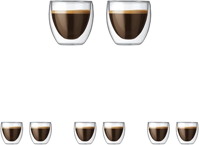 Bodum 2.5oz Pavina Double Wall High-Heat Borosilicate Glass, Set of 2, Clear (Pack of 4)